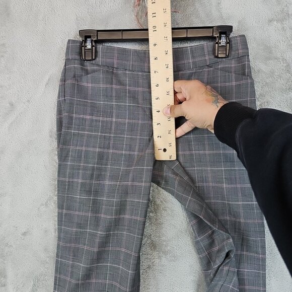 EXPRESS Editor Wool Pants Womens Size 0 Straight Crop Y2K Cuffed Gray Pink Plaid - Picture 9 of 15